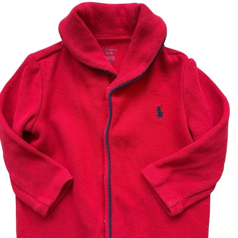 Ralph Lauren Unisex Baby 9M Coverall Red Snap Up Cozy Soft Comfy Embroidered